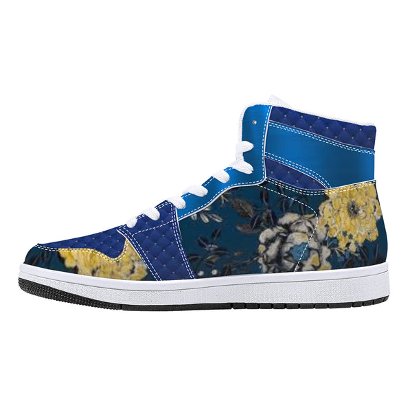 Gold n Blue Floral High-Top Leather Sneakers