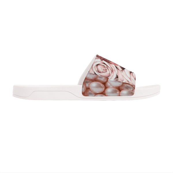 Pink Rose Slide Sandals - White Bottoms